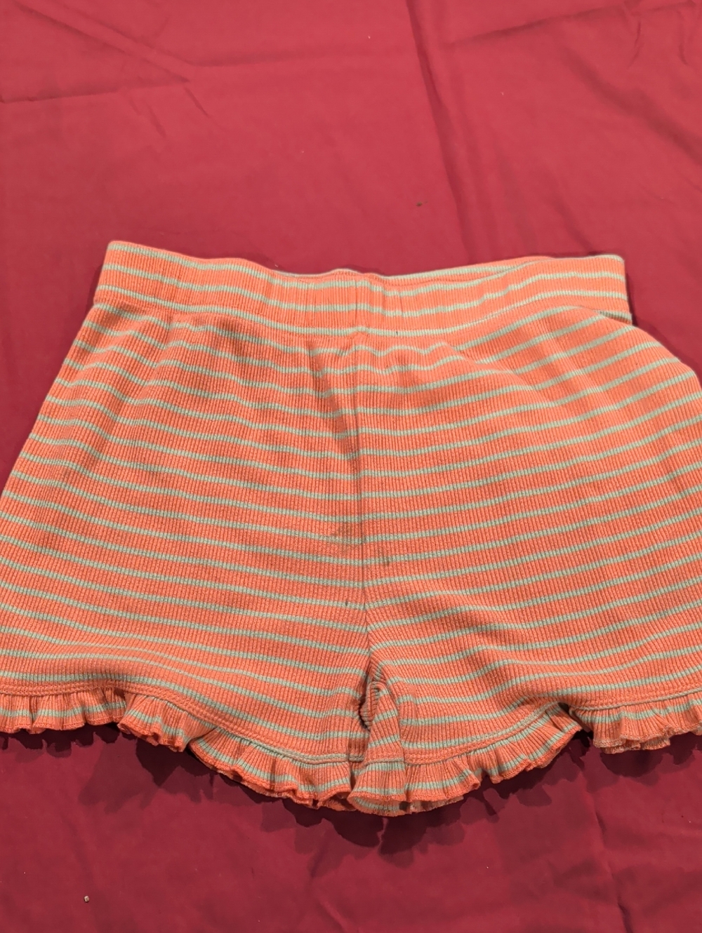 Arizona Jean Company Orange and Cream Striped Ruffle-Hem Shorts